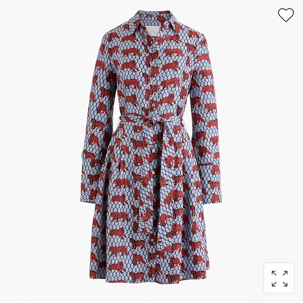 J Crew Collection Silk Twill Shirtdress in Roaming Tiger Print
